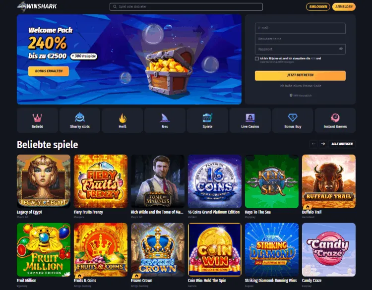 Winshark Casino Webseite Winshark Casino Startseite